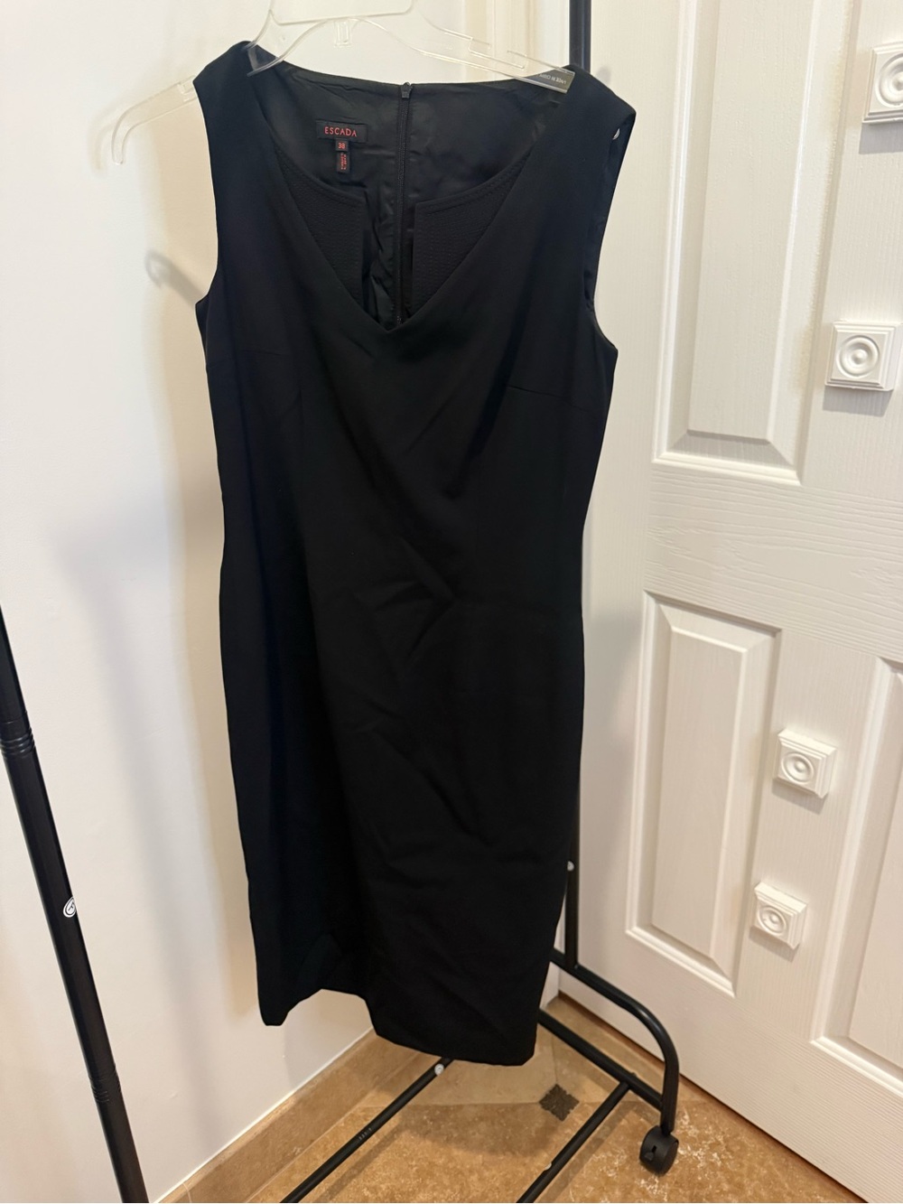 Escada Elegant Black Sleeveless Dress w/Layered Stitche V neck detail